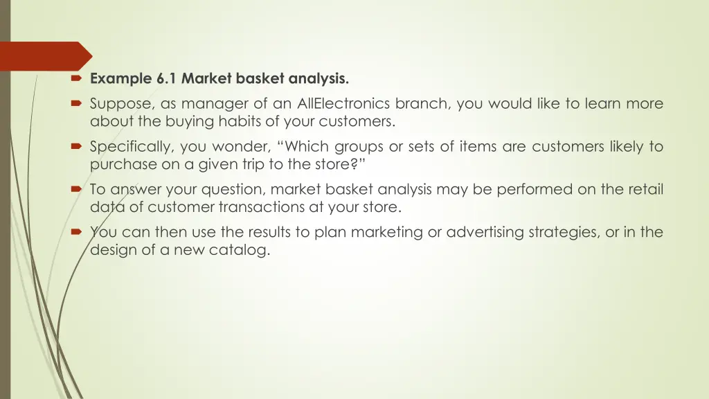 example 6 1 market basket analysis suppose