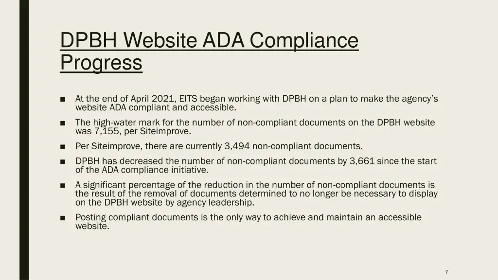 dpbh website ada compliance progress