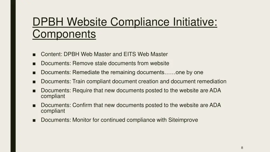 dpbh website compliance initiative components