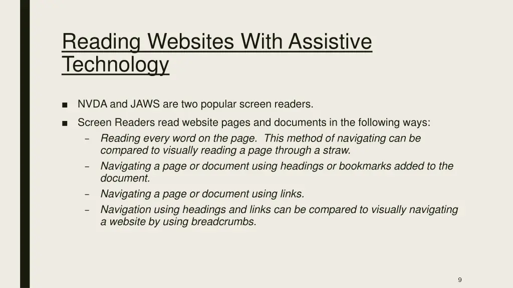 reading websites with assistive technology