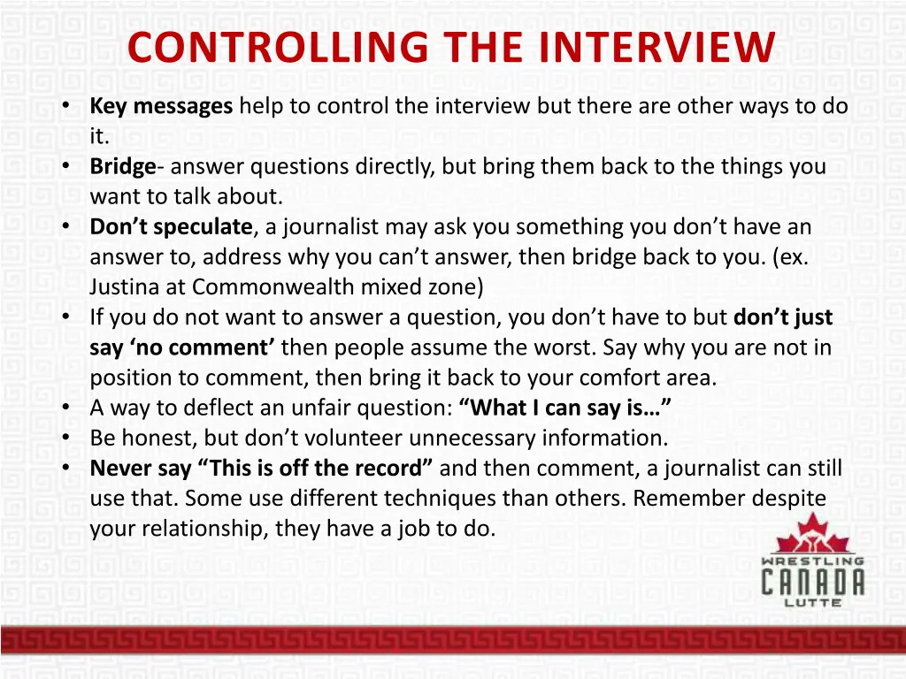 controlling the interview