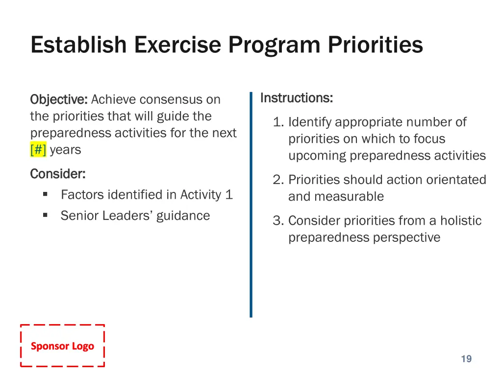 establish exercise program priorities