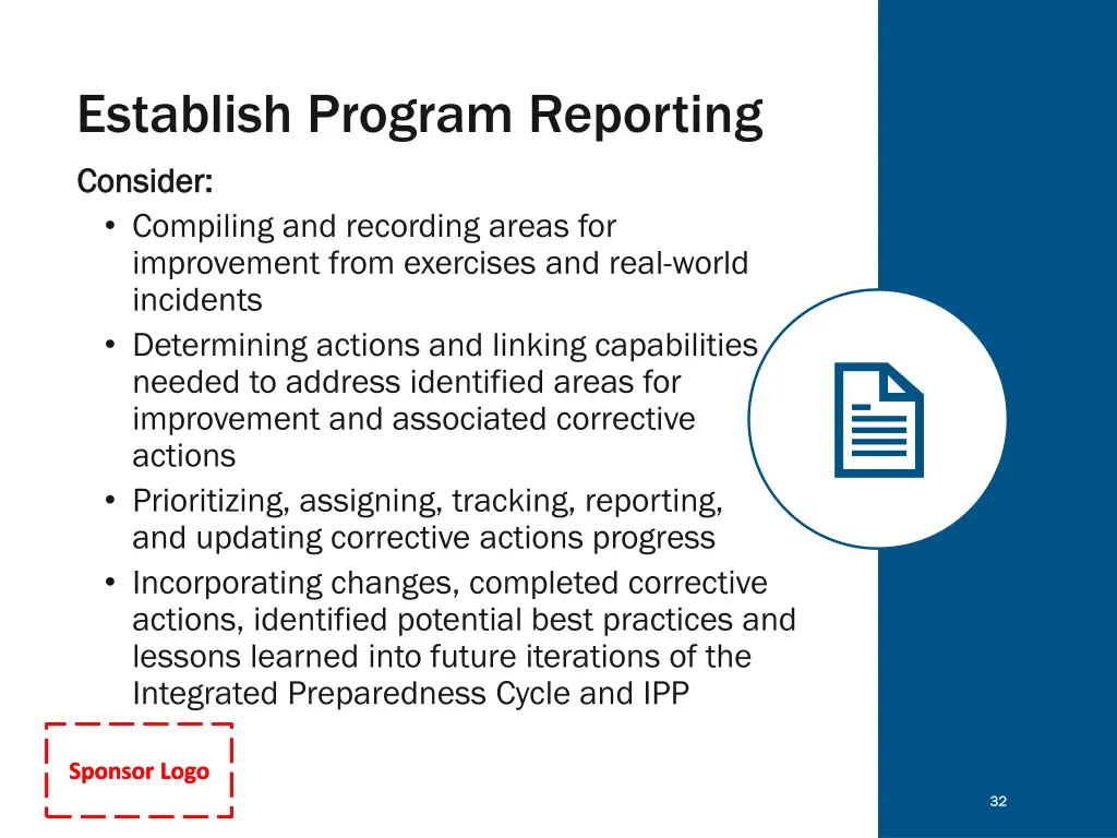 establish program reporting consider consider