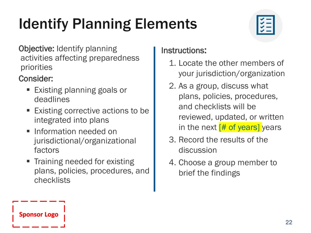 identify planning elements