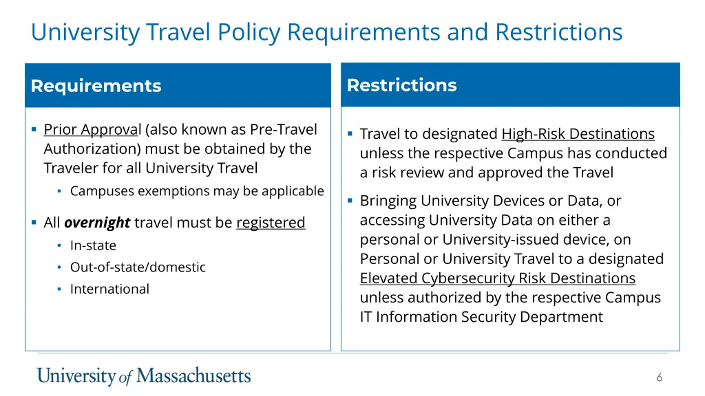 university travel policy requirements