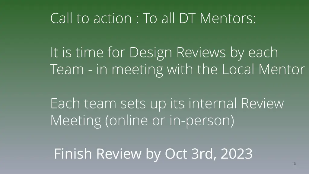 call to action to all dt mentors