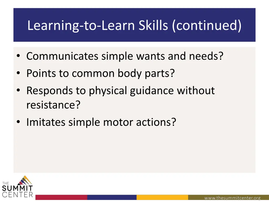 learning to learn skills continued