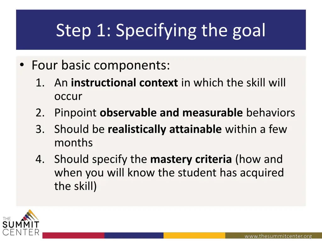 step 1 specifying the goal