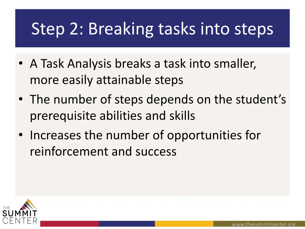 step 2 breaking tasks into steps