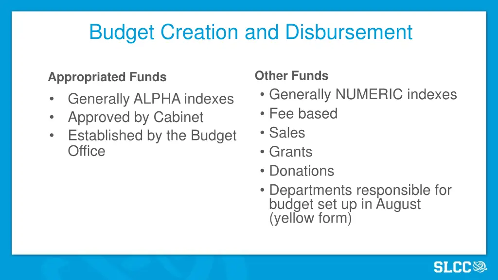 budget creation and disbursement