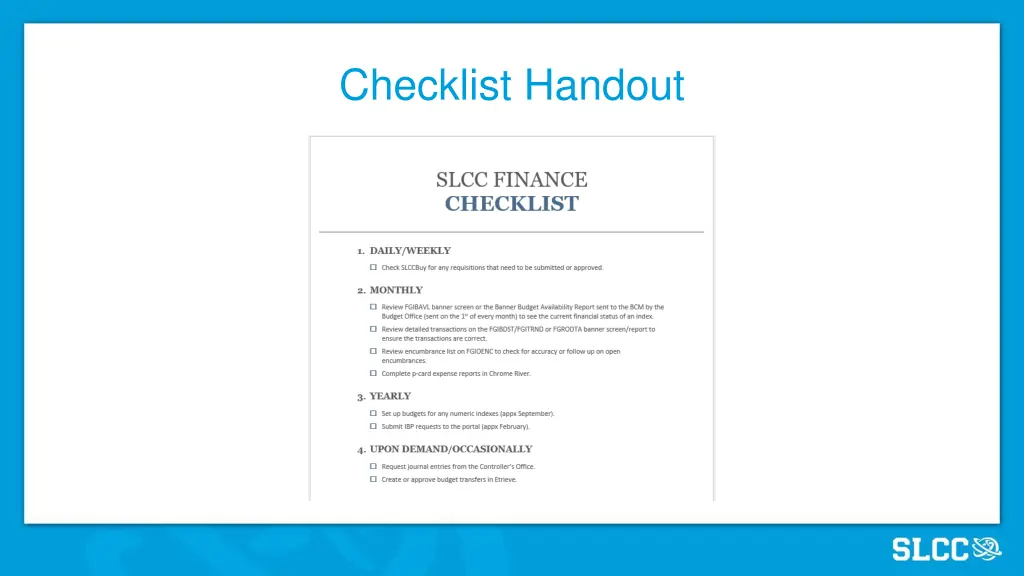 checklist handout