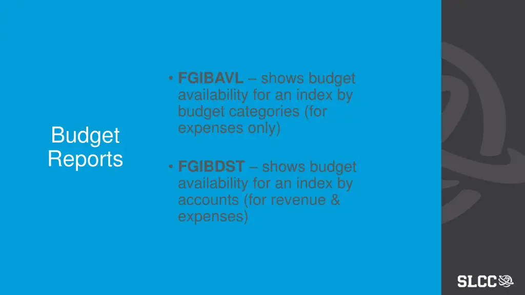 fgibavl shows budget availability for an index