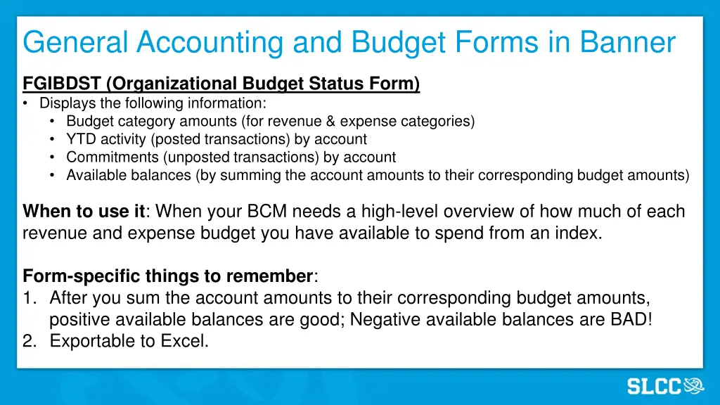 general accounting and budget forms in banner 1