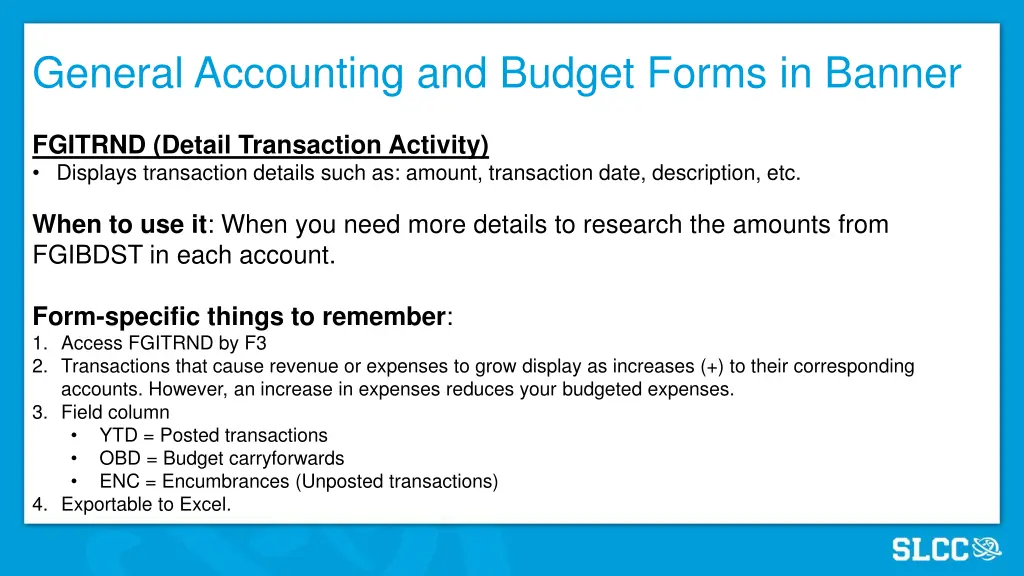 general accounting and budget forms in banner 2