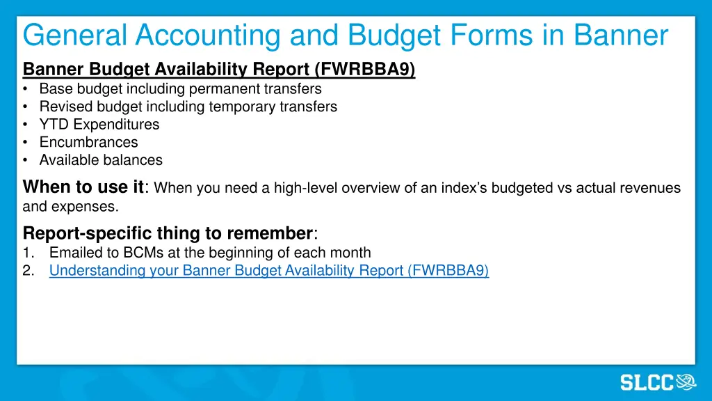 general accounting and budget forms in banner 4