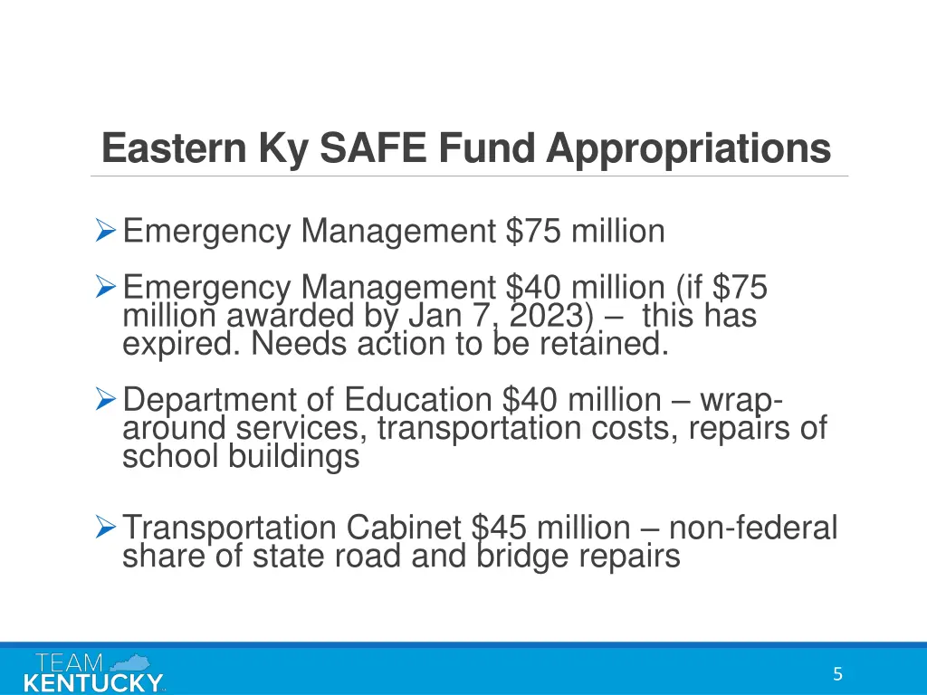 eastern ky safe fund appropriations