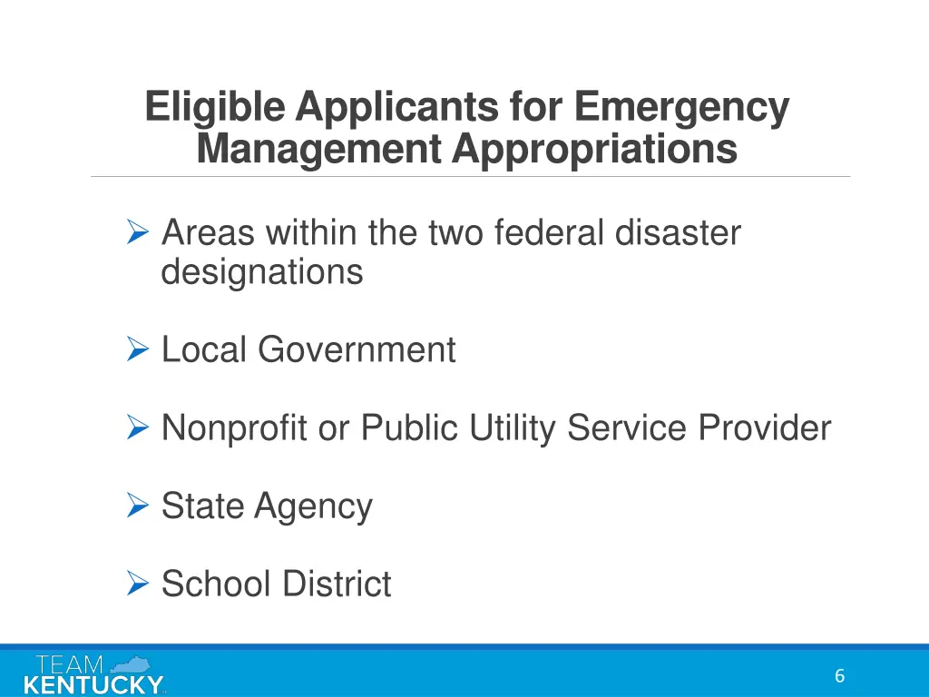 eligible applicants for emergency management