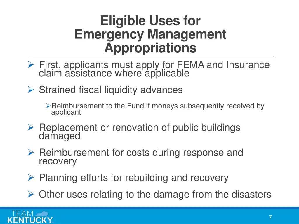 eligible uses for emergency management