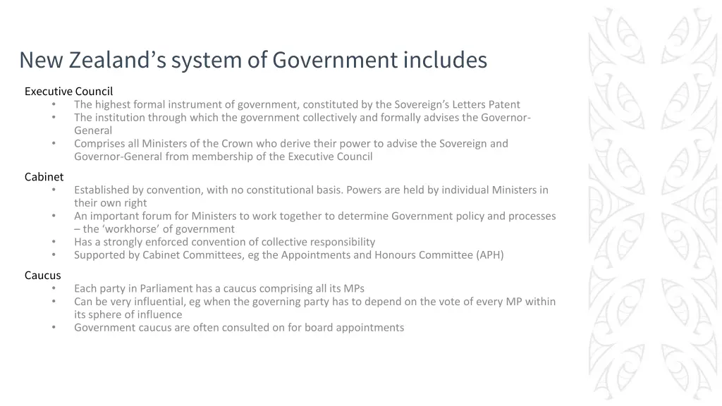 new zealand s system of government includes