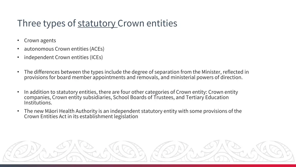 three types of statutory crown entities