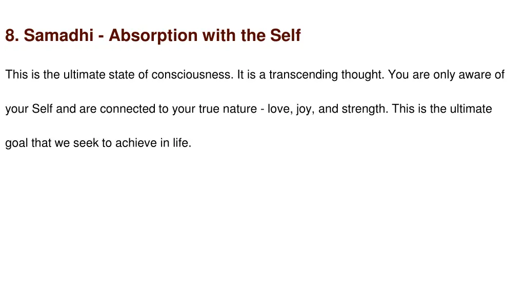 8 samadhi absorption with the self