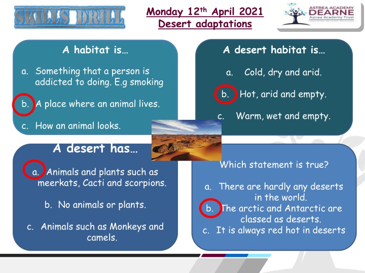 monday 12 th april 2021 desert adaptations