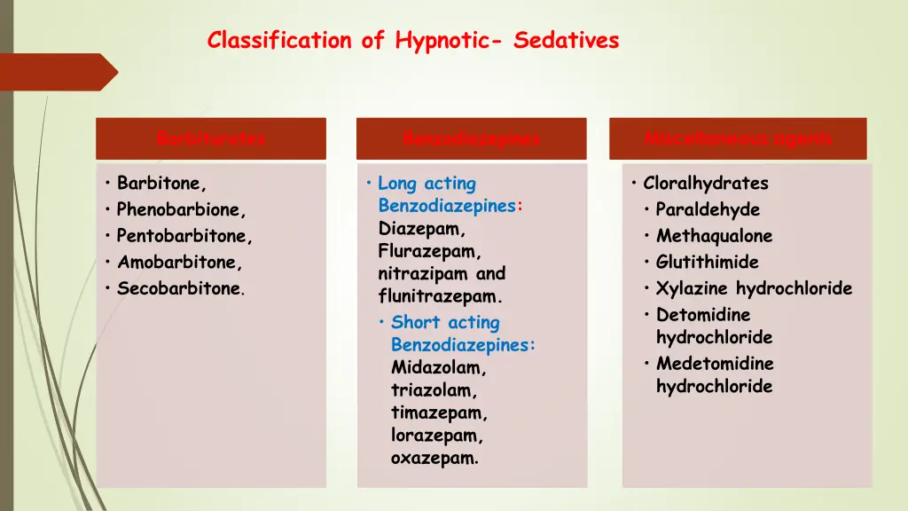 classification of hypnotic sedatives