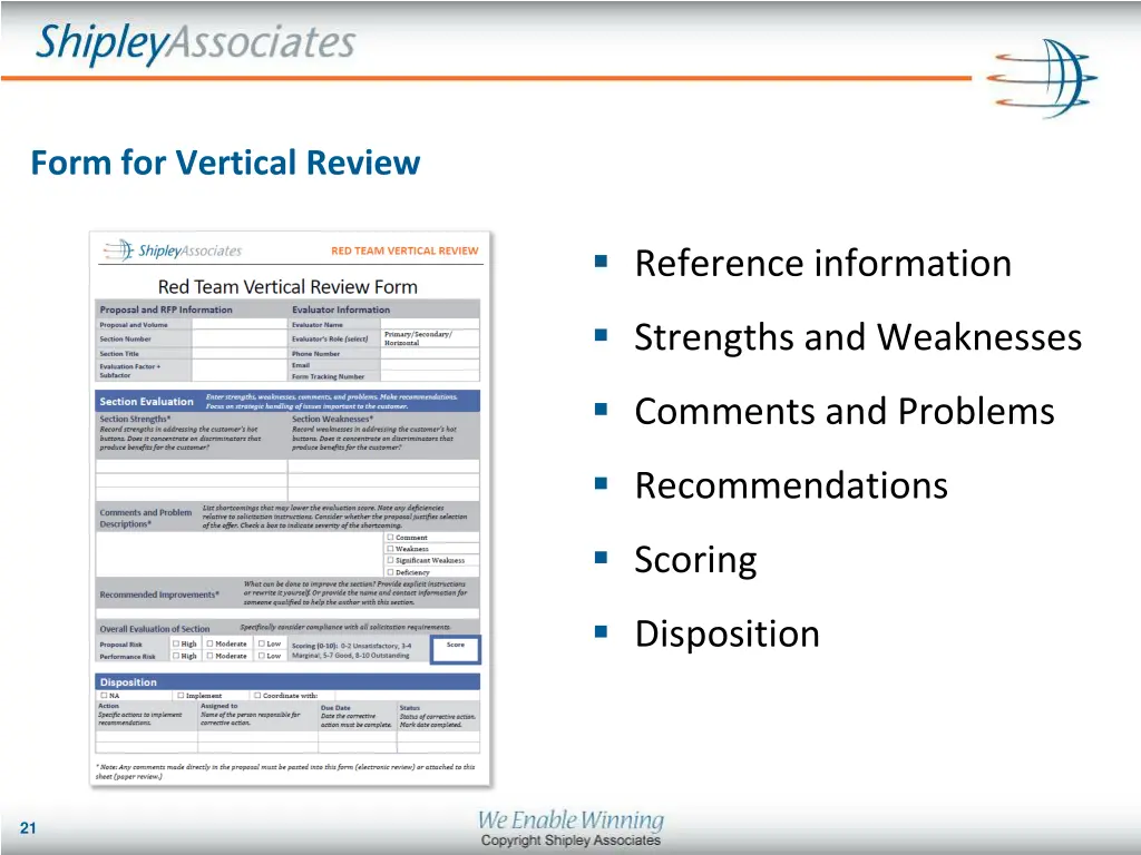 form for vertical review