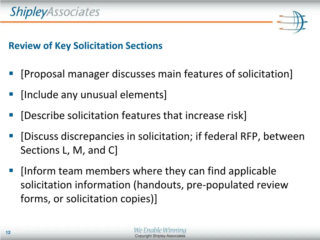 review of key solicitation sections