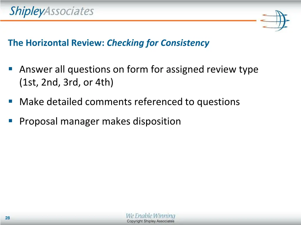 the horizontal review checking for consistency