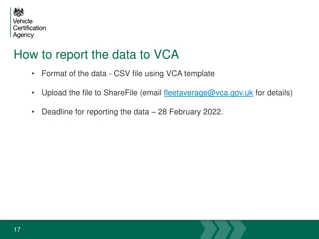 how to report the data to vca