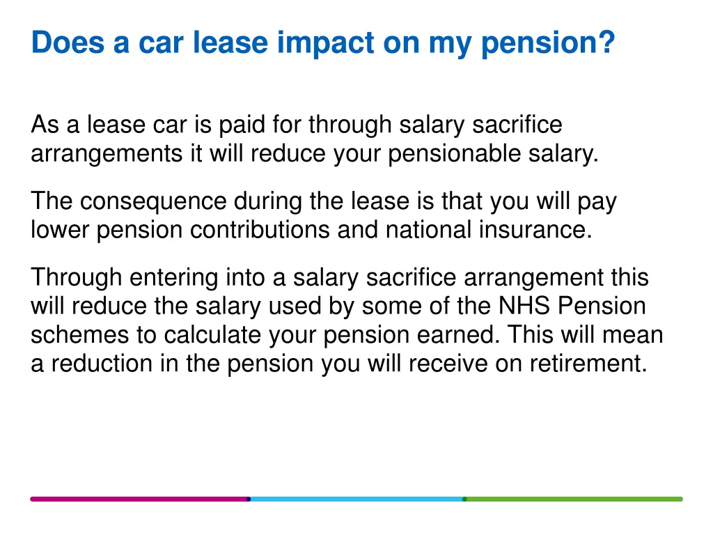 does a car lease impact on my pension