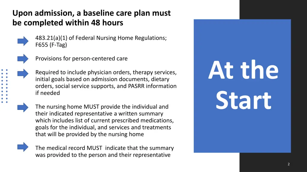 upon admission a baseline care plan must