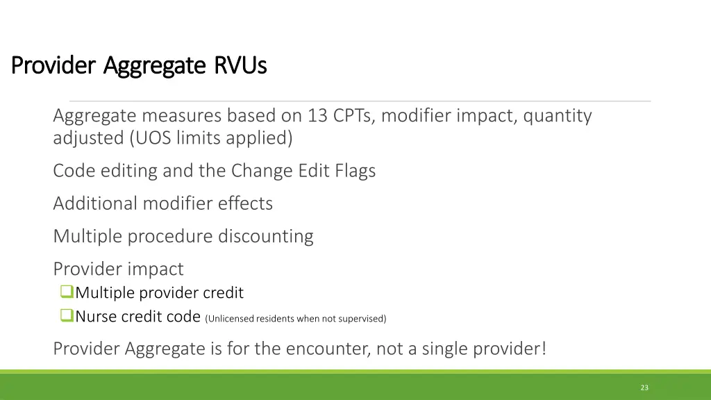 provider provider aggregate aggregate rvus