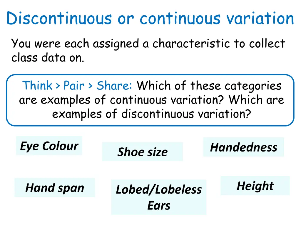 discontinuous or continuous variation you were