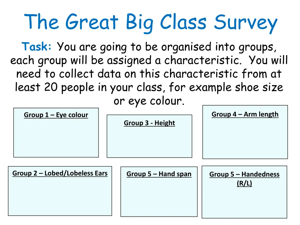 the great big class survey task you are going