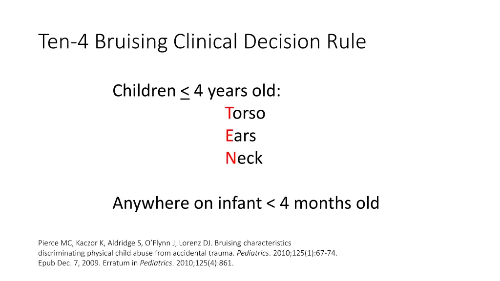 ten 4 bruising clinical decision rule