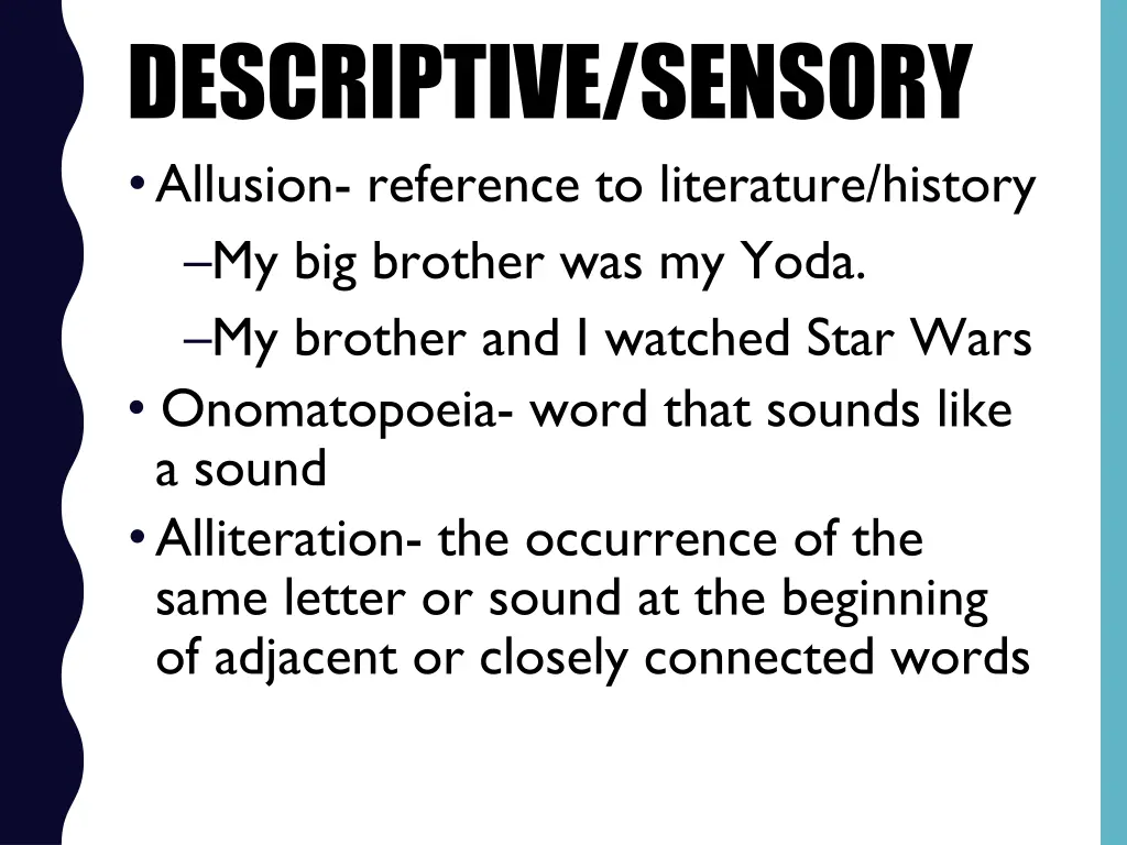 descriptive sensory allusion reference