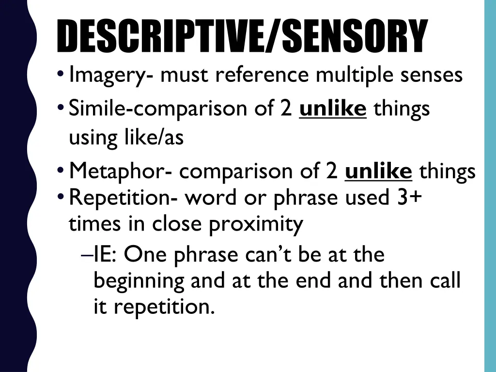 descriptive sensory imagery must reference