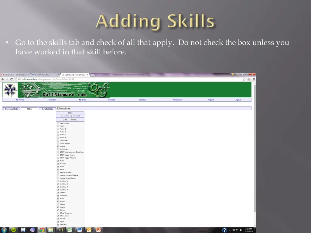 go to the skills tab and check of all that apply