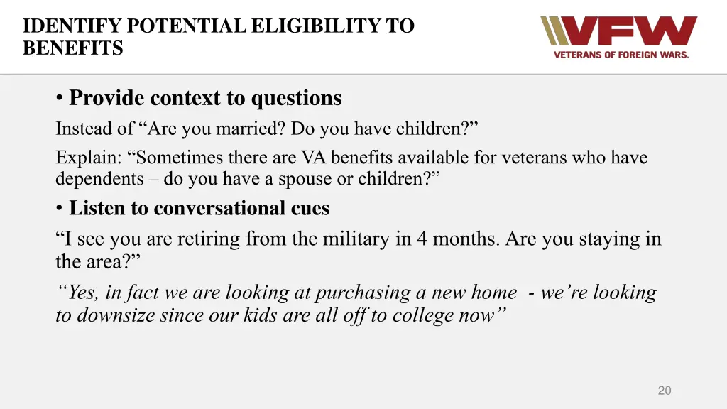 identify potential eligibility to benefits