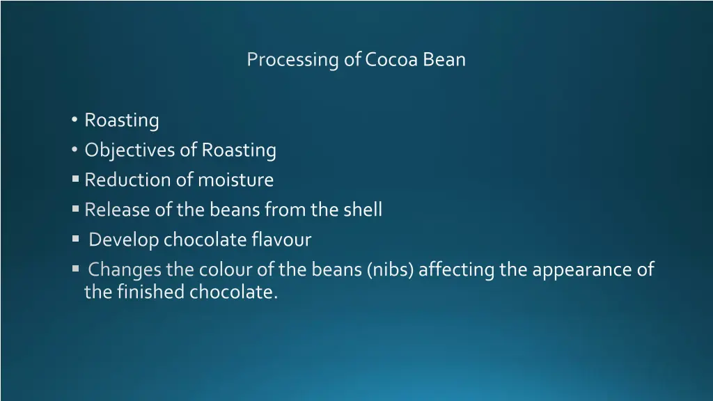 processing of cocoa bean