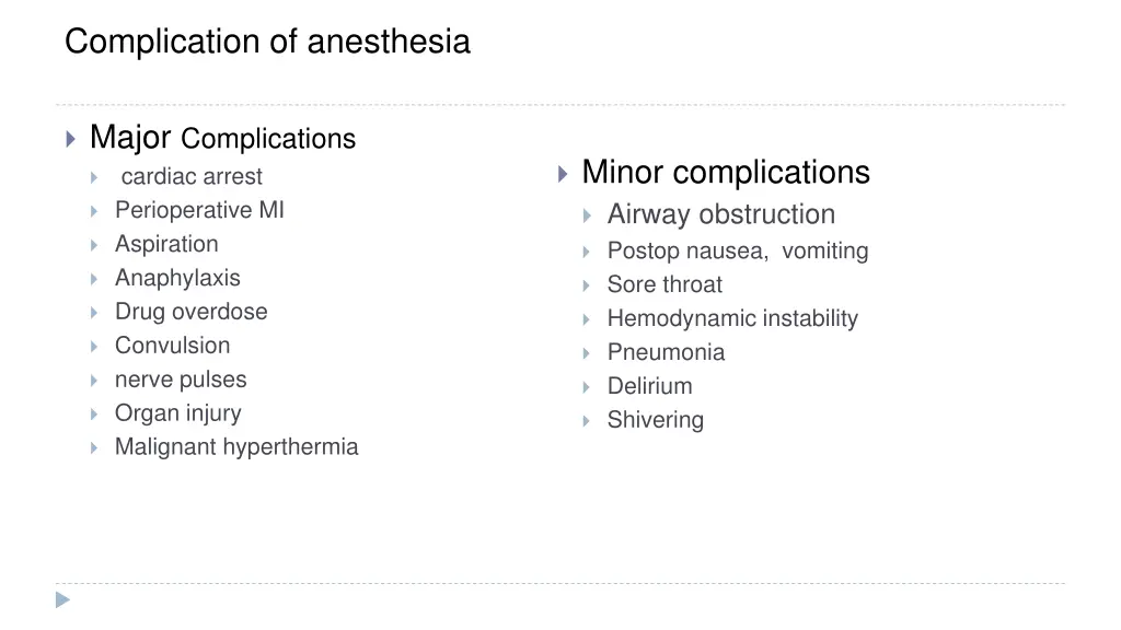 complication of anesthesia