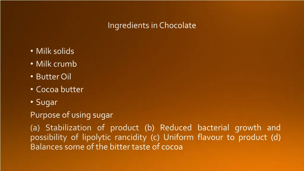 ingredients in chocolate