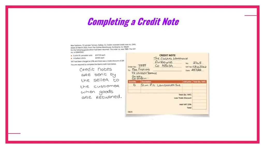 completing a credit note