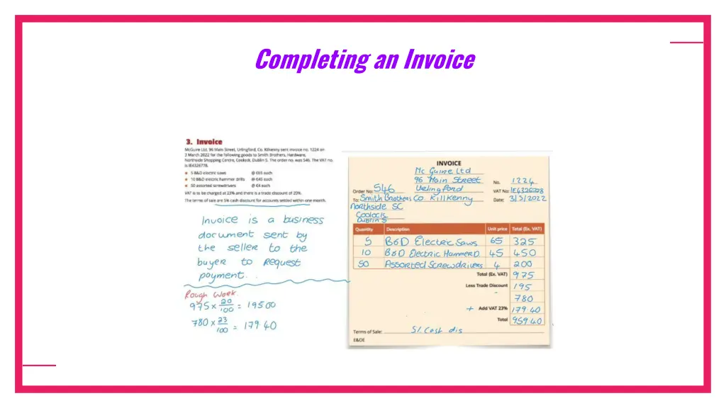 completing an invoice