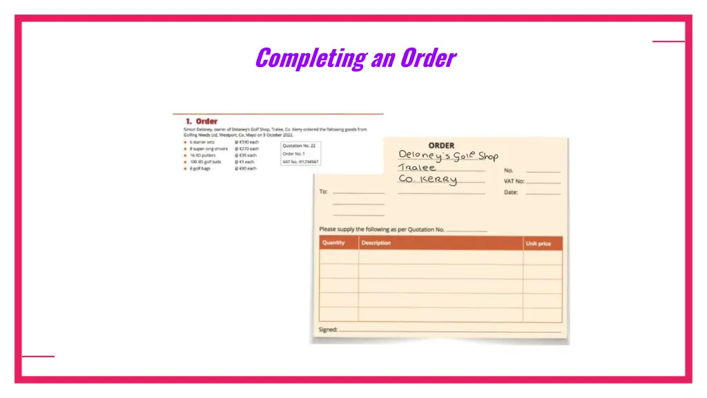 completing an order