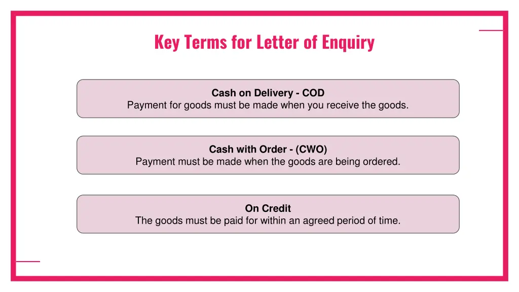 key terms for letter of enquiry