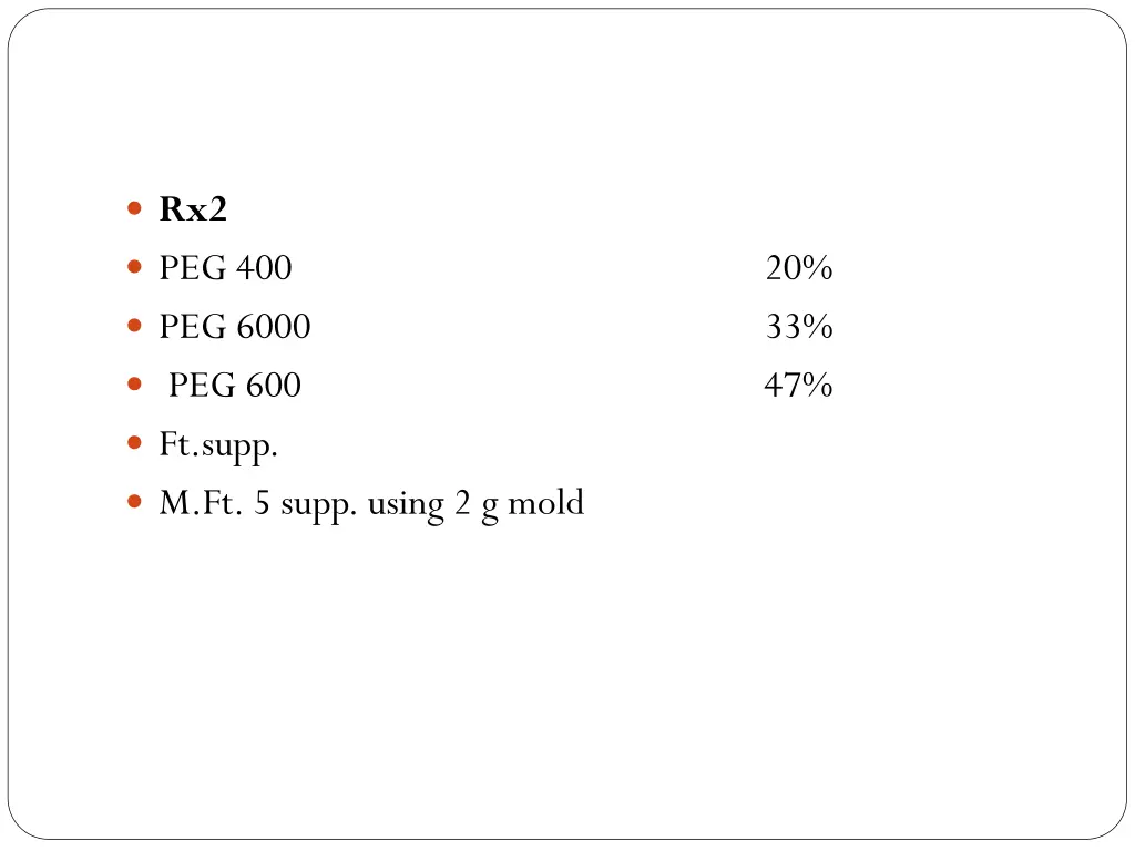 rx2 peg 400 20 peg 6000 33 peg 600 47 ft supp