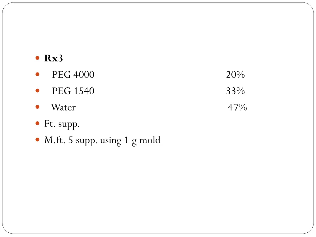 rx3 peg 4000 20 peg 1540 33 water 47 ft supp